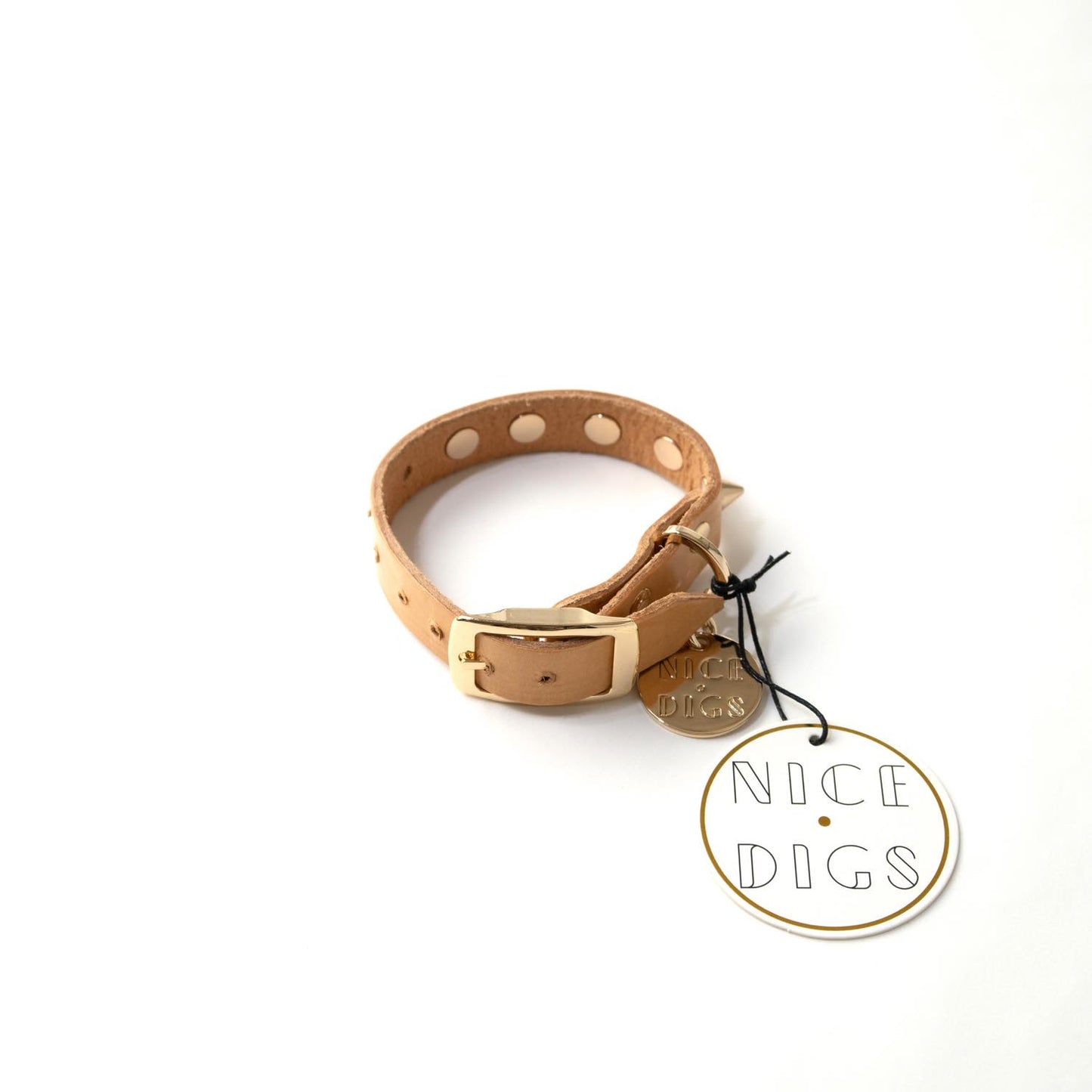 SMOOTH SPIKE DOG COLLAR GOLD TAN