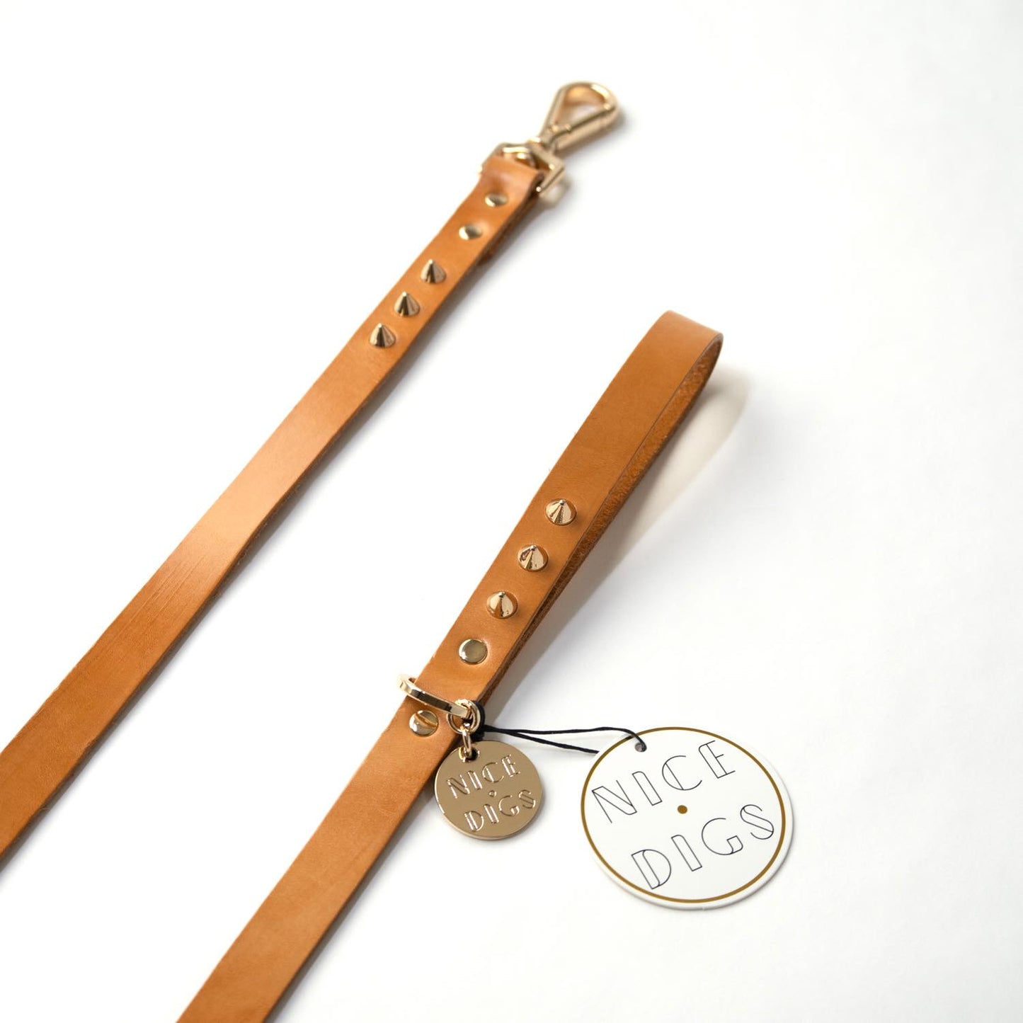 SMOOTH SPIKE DOG LEASH GOLD TAN