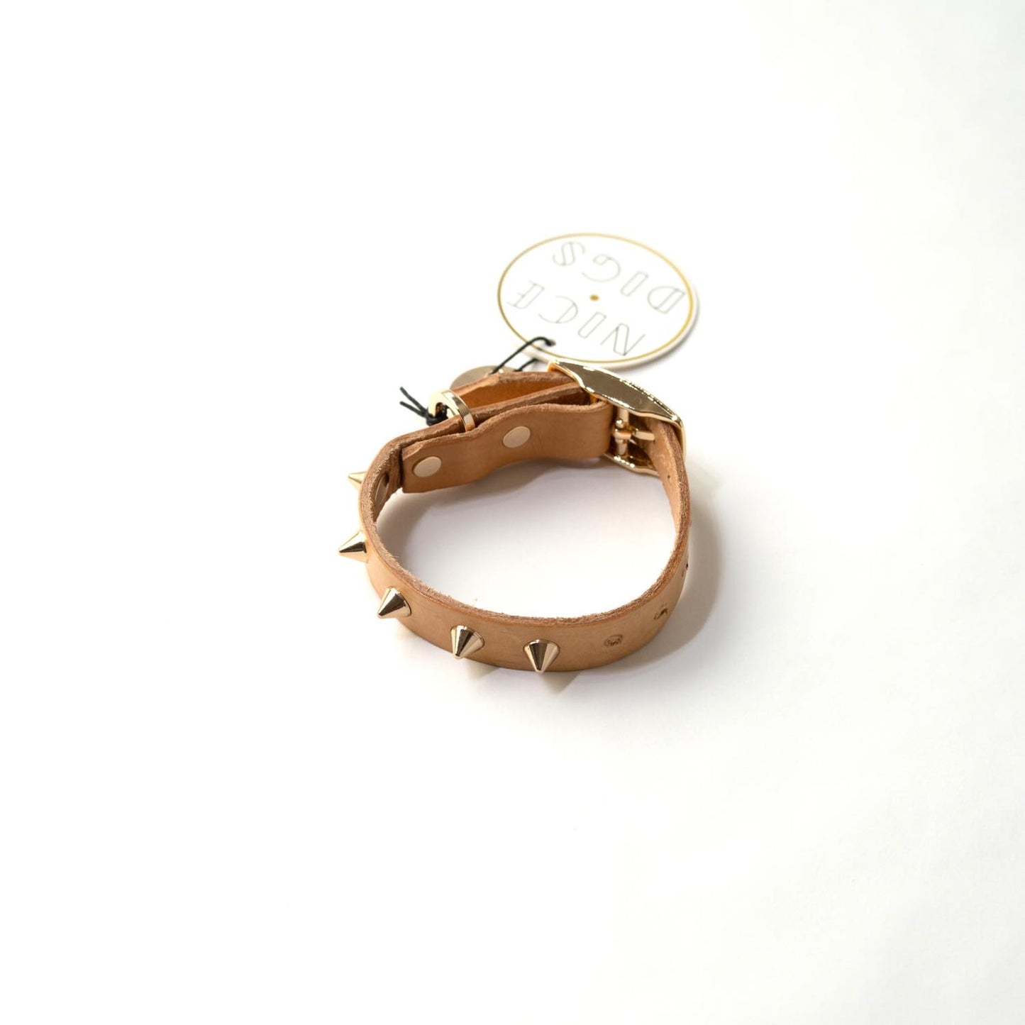 SMOOTH SPIKE DOG COLLAR GOLD TAN