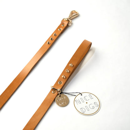 SMOOTH SPIKE DOG LEASH GOLD TAN