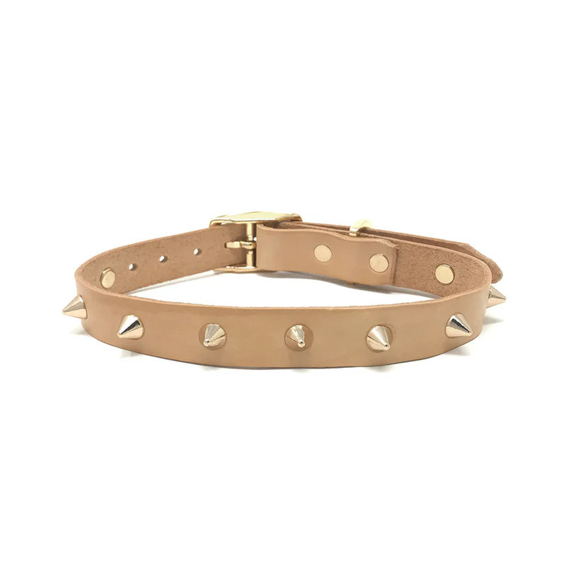 SMOOTH SPIKE DOG COLLAR GOLD TAN