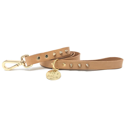 SMOOTH SPIKE DOG LEASH GOLD TAN