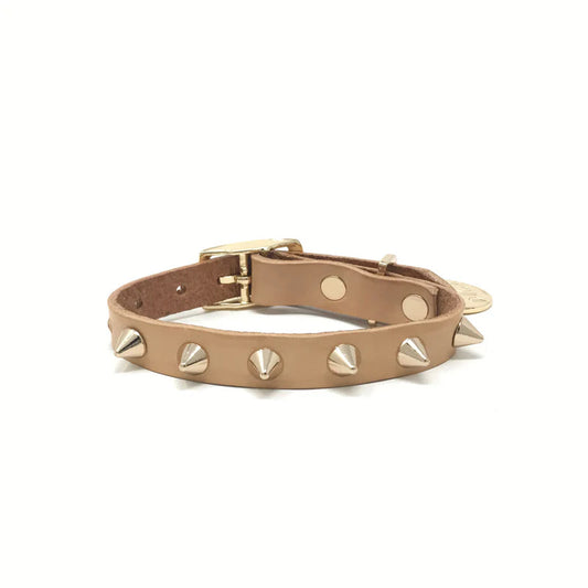 SMOOTH SPIKE DOG COLLAR GOLD TAN